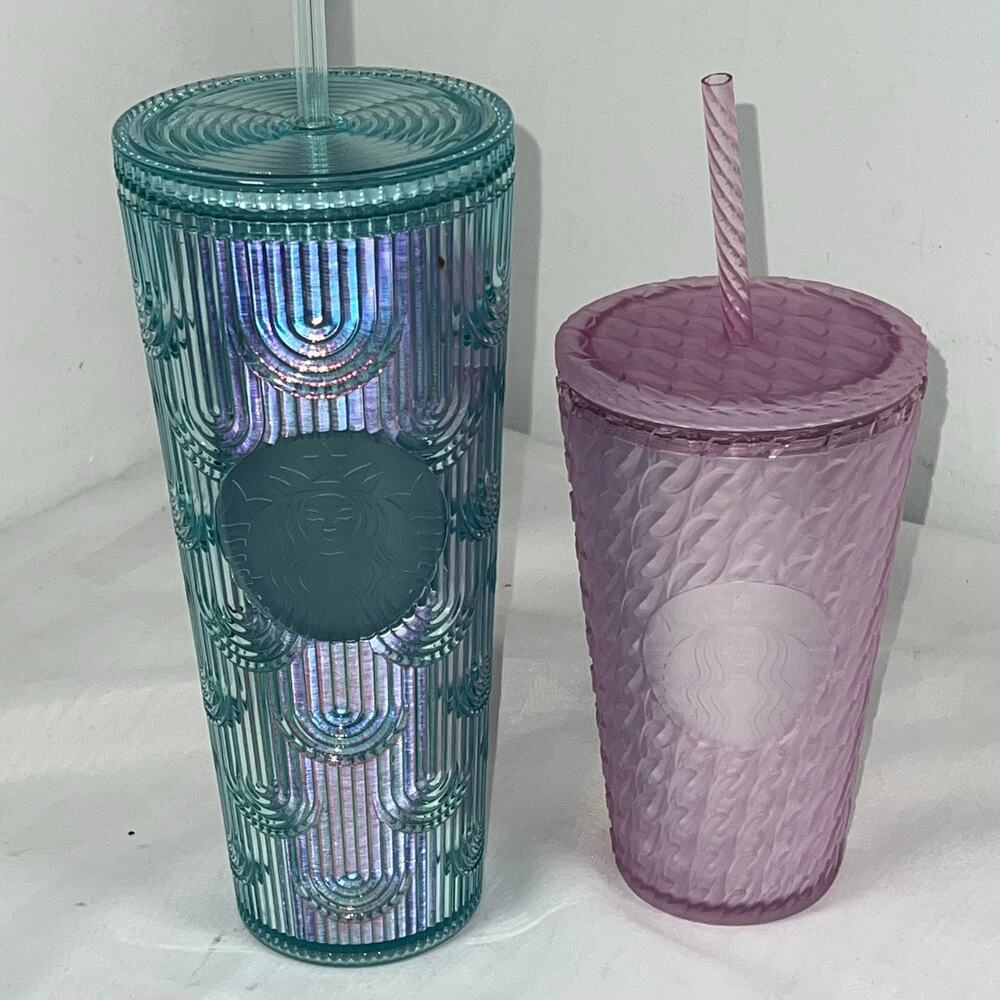Teal Blue Starbucks Spring 2022 Mermaid/2024 Soft-Touch Chain-link Pink Tumblers
